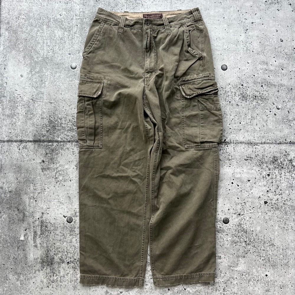 Abercrombie & Fitch Pants Mens 32 Green Wide Leg Paratrooper Cargo Utility Y2K
